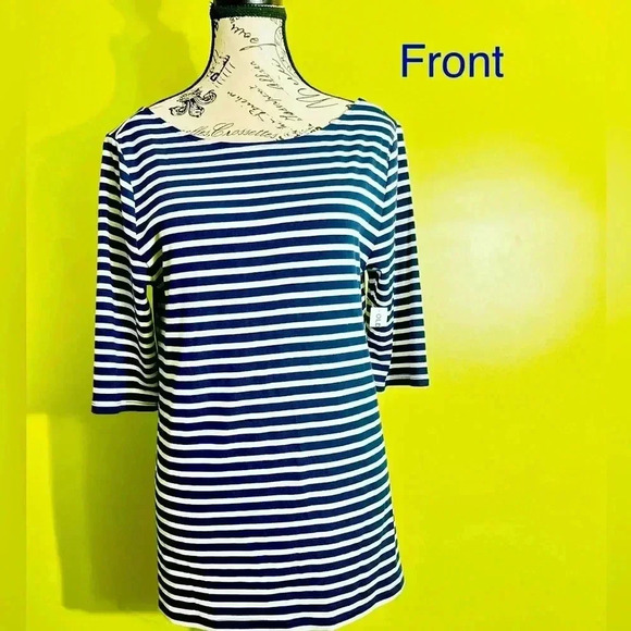 🆕 Old Navy Dark Blue and White Striped Shirt Size Large - Picture 3 of 5